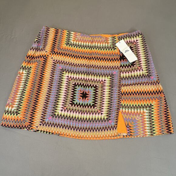 Urban Outfitters Mini Skirt Size Large Linen Blend Geometric Hippie Festival - Picture 2 of 8